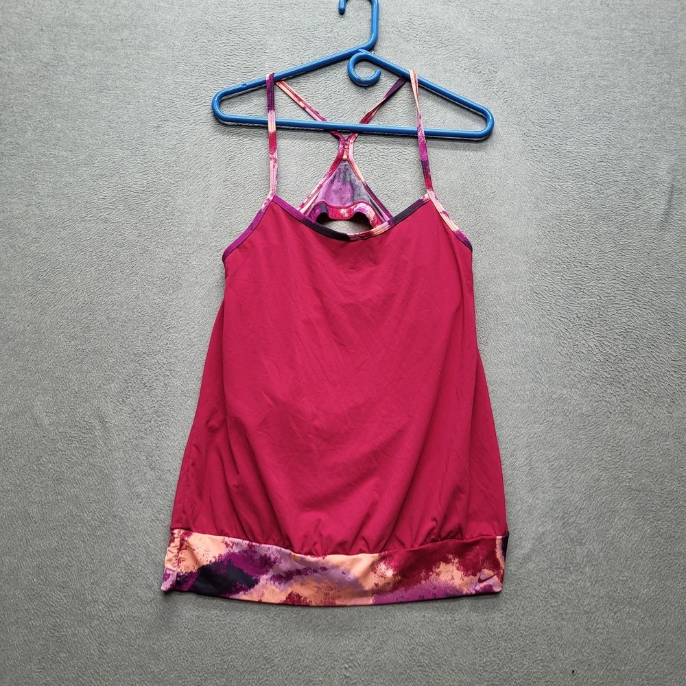 Nike Women Tank Top XL Pink Colorblock Activewear Logo Scoop Neck Pullover